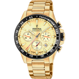 Relógio festina timeless chronograph f20634/6 champagne pulseira de aço inoxidável 316l, masculino