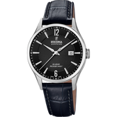 Relógio festina swiss made f20007/4 preto com correia de couro, masculino