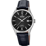 Relógio festina swiss made f20007/4 preto com correia de couro, masculino
