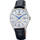 Relógio festina swiss made f20007/2 prateado com pulseira de couro, masculino