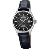 Relógio festina swiss made f20009/4 preto com correia de couro, mulher.