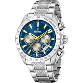 Relógio festina timeless chronograph f20668/5 azul pulsera de 316l de aço inoxidável, homem