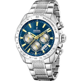 Relógio festina timeless chronograph f20668/5 azul pulsera de 316l de aço inoxidável, homem