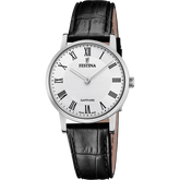 Relógio festina swiss made f20013/2 branco com correia de couro, mulher