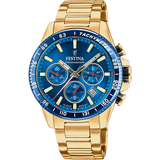 Relógio festina timeless chronograph f20634/3 azul pulseira de aço inoxidável 316l, masculino