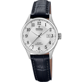 Relógio festina swiss made f20009/5 prateado cinza com correia de couro, mulher.