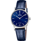Relógio festina swiss made f20013/3 azul com correia de couro, mulher