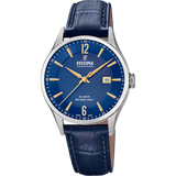 Relógio festina swiss made f20007/3 azul com correia de couro, homem.