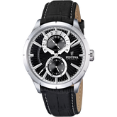 Relógio Festina Retrô F16573/3 Preto com Correia de Couro, Masculino