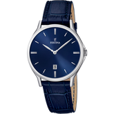 Relógio festina classics f16745/3 azul com correia de couro, homem