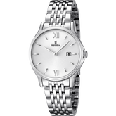 Relógio festina classics f16748/2 branco com correia de aço, mulher