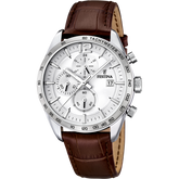 Relógio festina timeless chronograph f16760/1 prateado com correia de couro, masculino