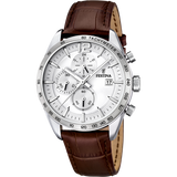 Relógio festina timeless chronograph f16760/1 prateado com correia de couro, masculino
