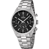 Relógio festina timeless chronograph f16820/4 preto com correia de aço, para homem.