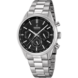 Relógio festina timeless chronograph f16820/4 preto com correia de aço, para homem.