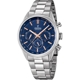 Relógio festina timeless chronograph f16820/a azul com correia de aço, masculino