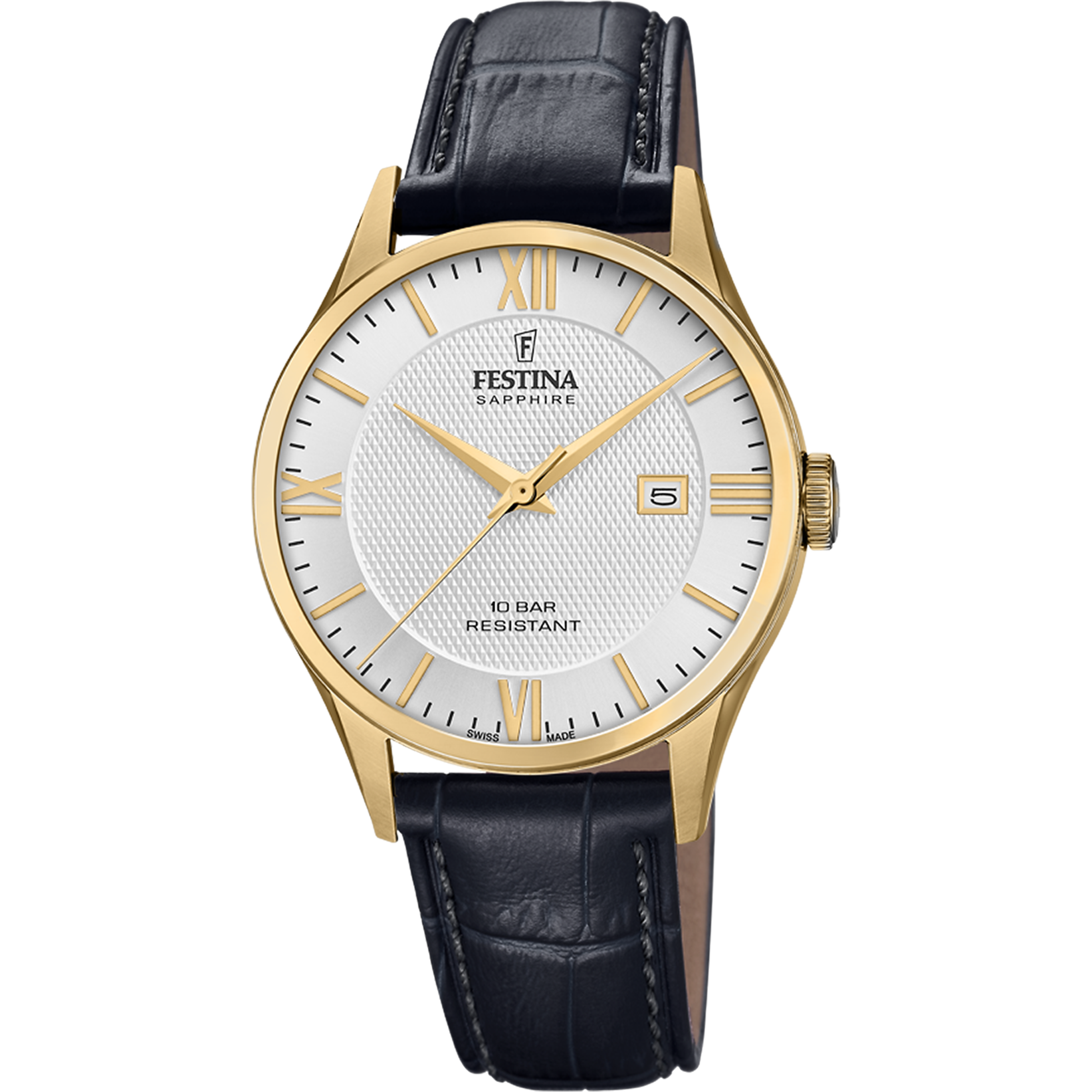 Relógio festina swiss made f20010/2 prateado com correia de couro, masculino_PRODUCT