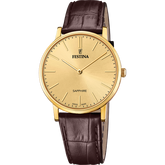 Relógio festina swiss made f20016/2 champanha pulseira de couro, homem