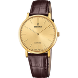 Relógio festina swiss made f20016/2 champanha pulseira de couro, homem