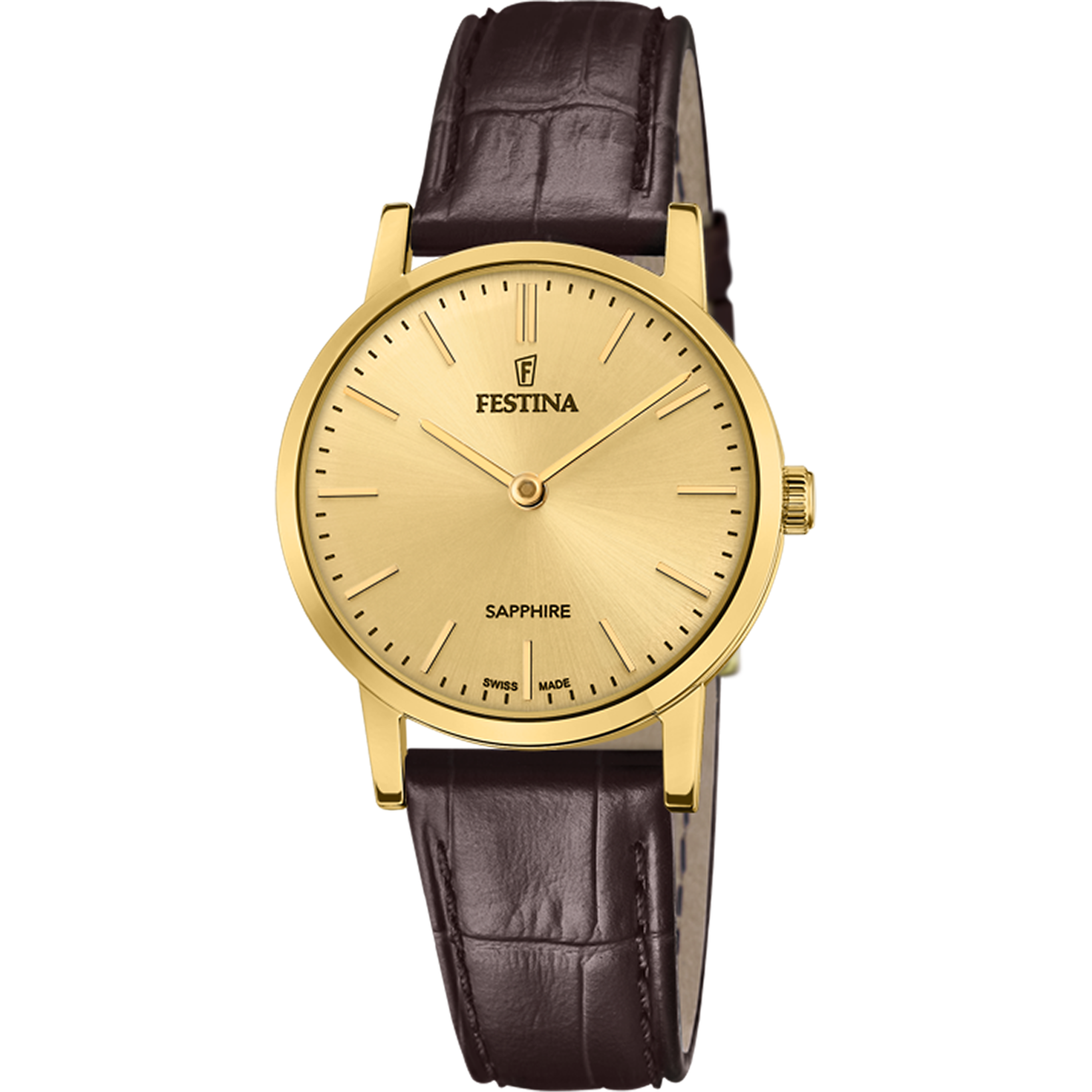 Relógio festina swiss made f20017/2 champanhe pulseira de couro, mulher_PRODUCT