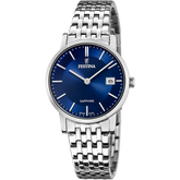Relógio festina swiss made f20019/2 azul com correia de aço, mulher