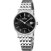 Relógio festina swiss made f20019/3 preto com correia de aço, feminino