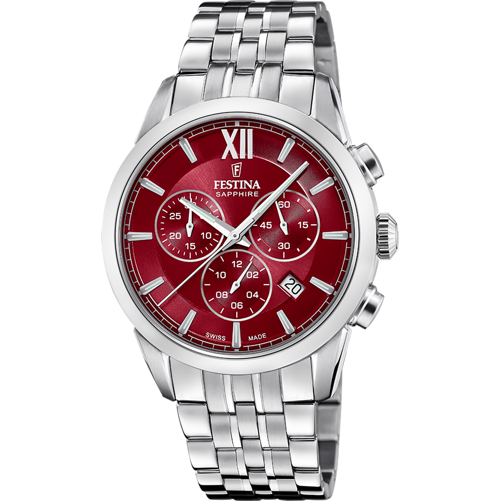 Relógio festina swiss made chrono f20040/5 vermelho pulsera de de aço inoxidável, homem_PRODUCT