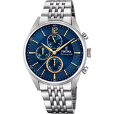 Relógio Festina Timeless Chronograph F20285/3 Azul com Pulseira de Aço, Masculino