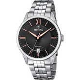 Relógio festina classics f20425/6 preto com correia de aço, para homem.