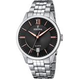 Relógio festina classics f20425/6 preto com correia de aço, para homem.