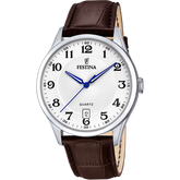 Relógio festina classics f20426/1 branco com correia de couro, homem.