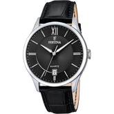 Relógio Festina Classics F20426/3 preto com bracelete de couro, para homem.