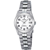 Relógio festina classics f20438/1 branco com correia de aço, mulher