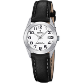 Relógio festina classics f20447/1 branco com correia de couro, mulher
