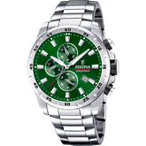 Relógio festina timeless chronograph f20463/3 verde com correia de aço, masculino