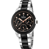 Relógio festina cerâmica f20497/3 preto com correia de aço, feminino