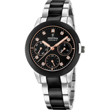 Relógio festina cerâmica f20497/3 preto com correia de aço, feminino