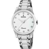 Relógio festina ceramic f20499/1 branco com correia de aço, feminino