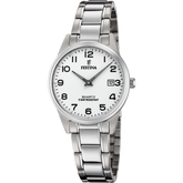Relógio festina classics f20509/1 branco com correia de aço, mulher