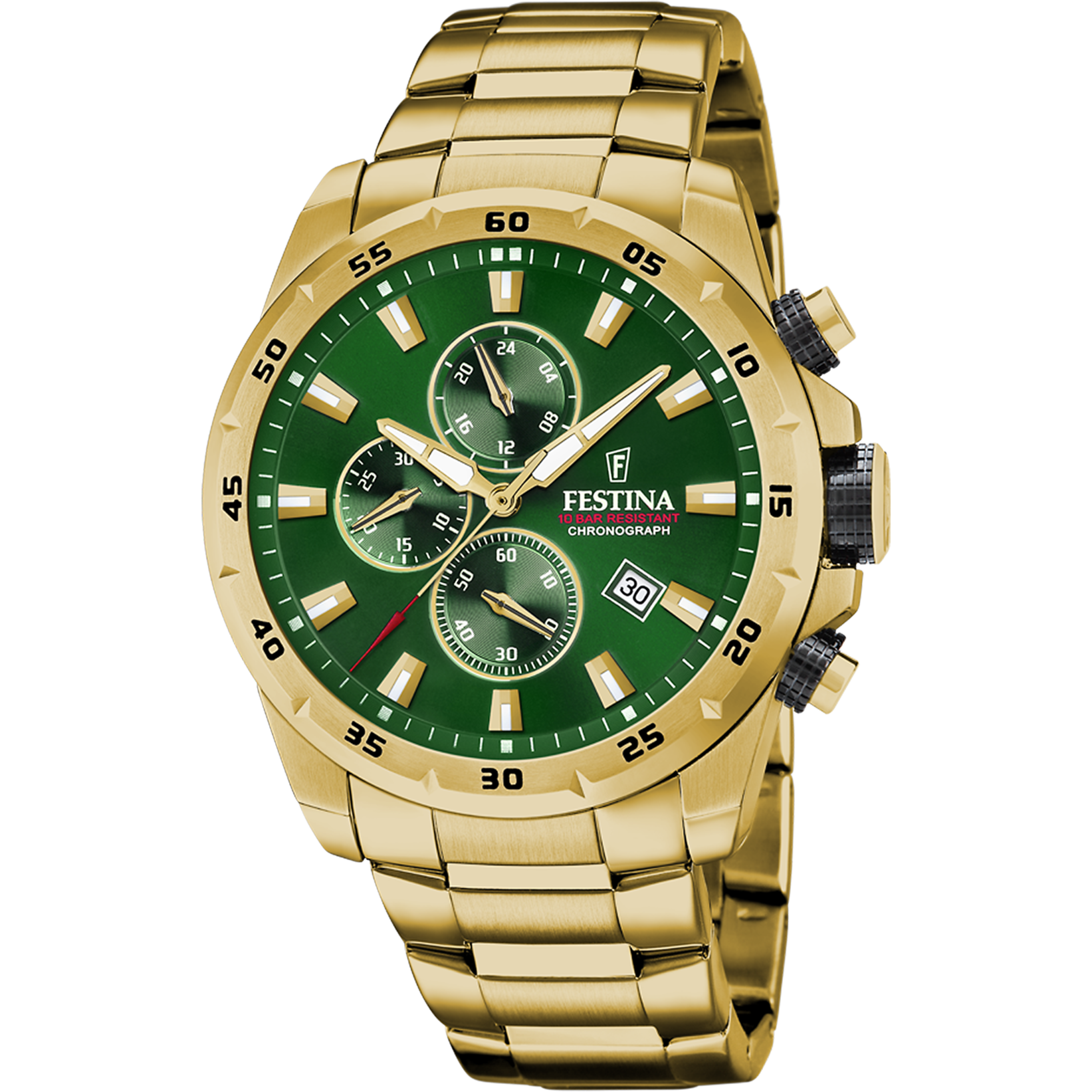 Relógio festina timeless chronograph f20541/3 verde com correia de aço, masculino_PRODUCT