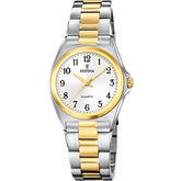 Relógio festina de aço clássico f20556/1 branco com correia de aço, para mulher.