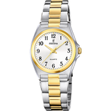 Relógio festina de aço clássico f20556/1 branco com correia de aço, para mulher.