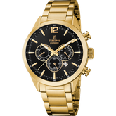 Relógio festina timeless chronograph f20633/3 preto pulseira de aço inoxidável 316l, masculino