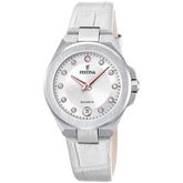 Relógio Festina Mademoiselle F20701/1 prata cinza pulseira de couro, mulher