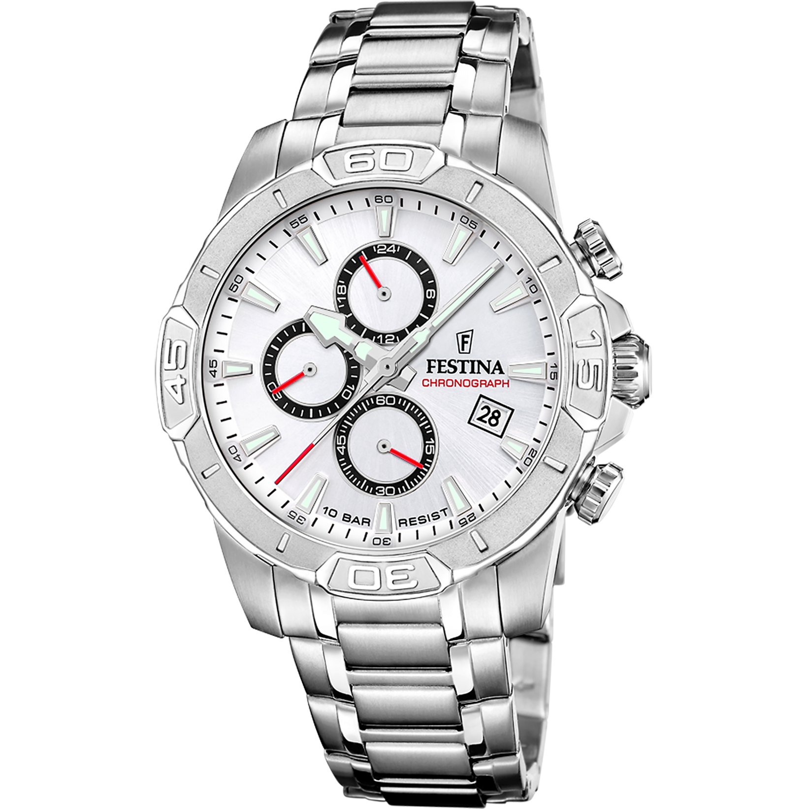 Relógio festina timeless chronograph f20704/1 branco pulsera de de aço inoxidável, homem_PRODUCT