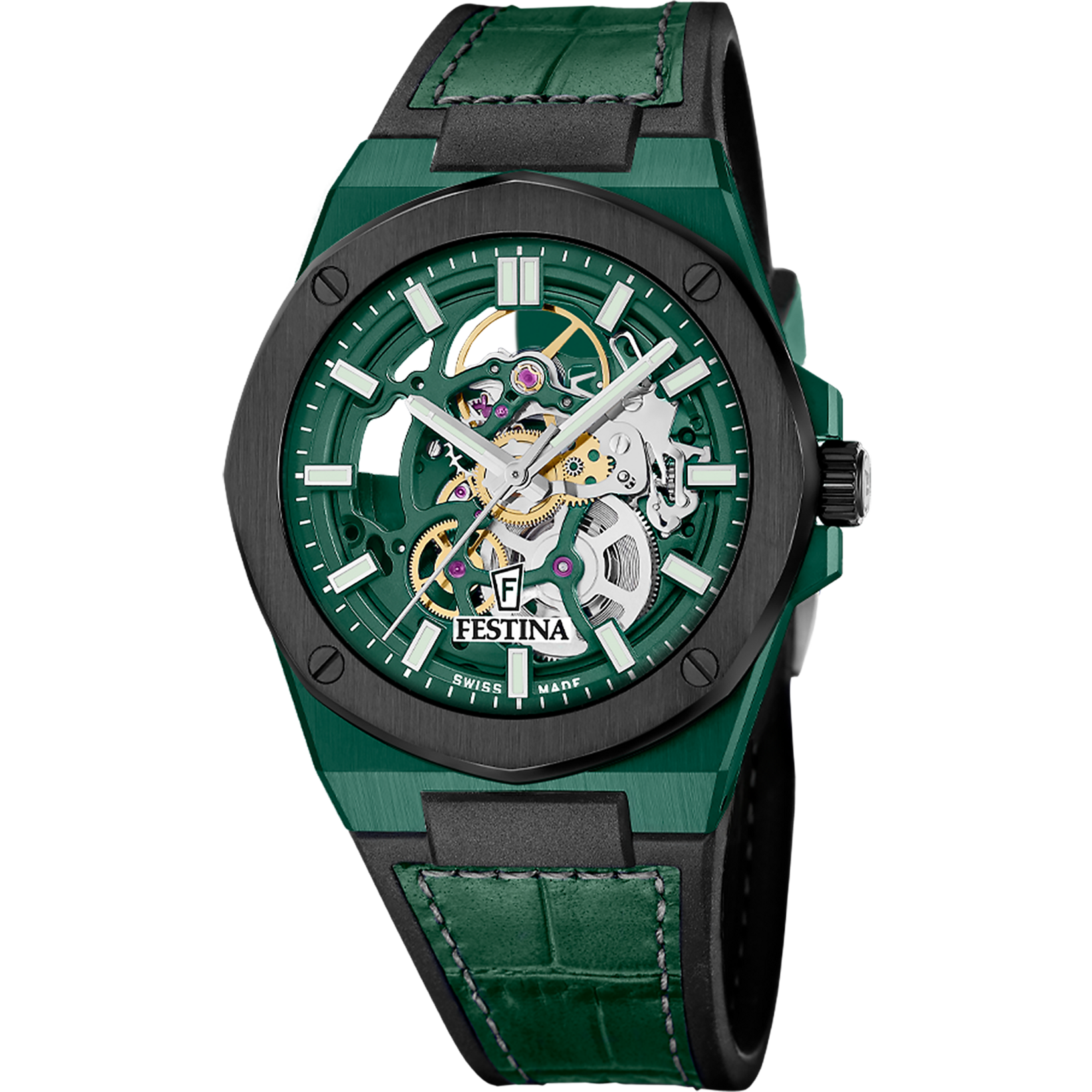 Relógio festina swiss made automatic f22013/1 verde pulsera de couro, homem_PRODUCT