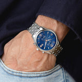 Relógio festina timeless chronograph f6854/6 azul com correia de aço, masculino