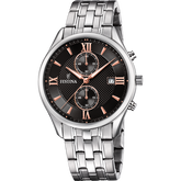 Relógio festina timeless chronograph f6854/7 preto com correia de aço, para homem.