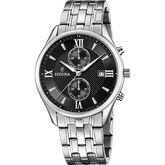 Relógio festina timeless chronograph f6854/8 preto com correia de aço, para homem.