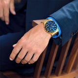 Relógio festina timeless chronograph f20634/3 azul pulseira de aço inoxidável 316l, masculino